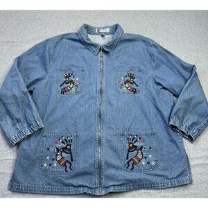 Passion I Denim Full Zip Jacket 2X Blue Chambray Kokopelli Embroidery Southwest